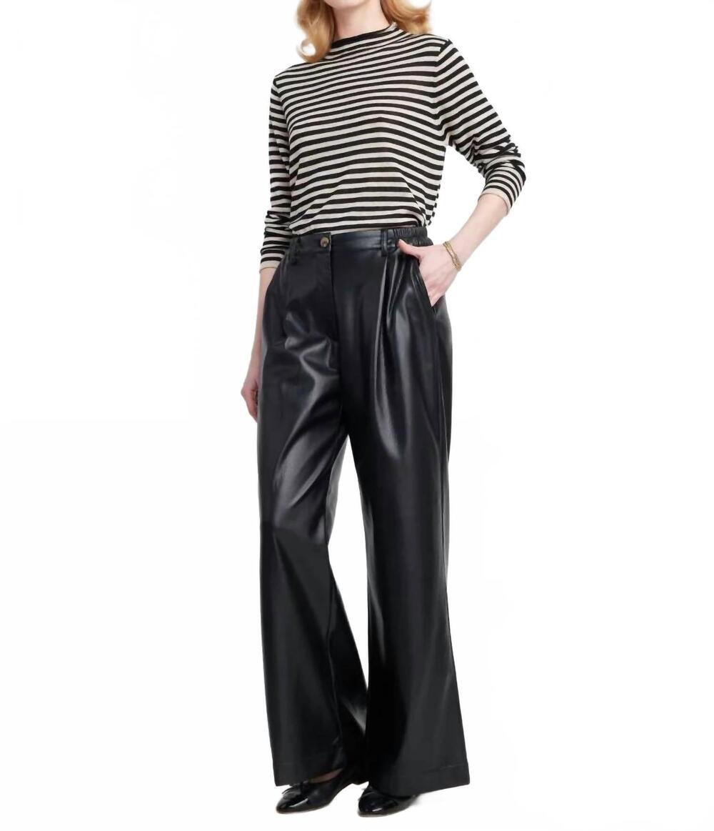 NEW SELF CONTRAST caroline vegan leather pants in black